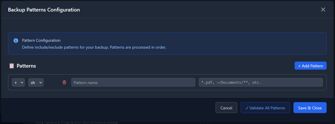 Backup Patterns Configuration Interface